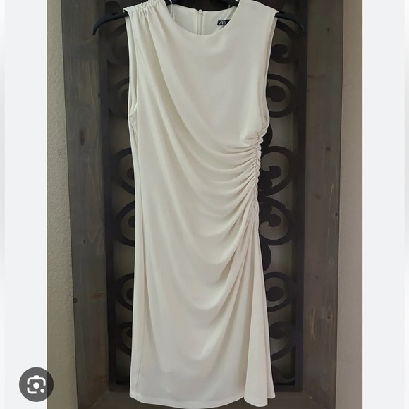Zara NWT gathered ruched stretchy mini dress - off white ivory color - Picture 11 of 15